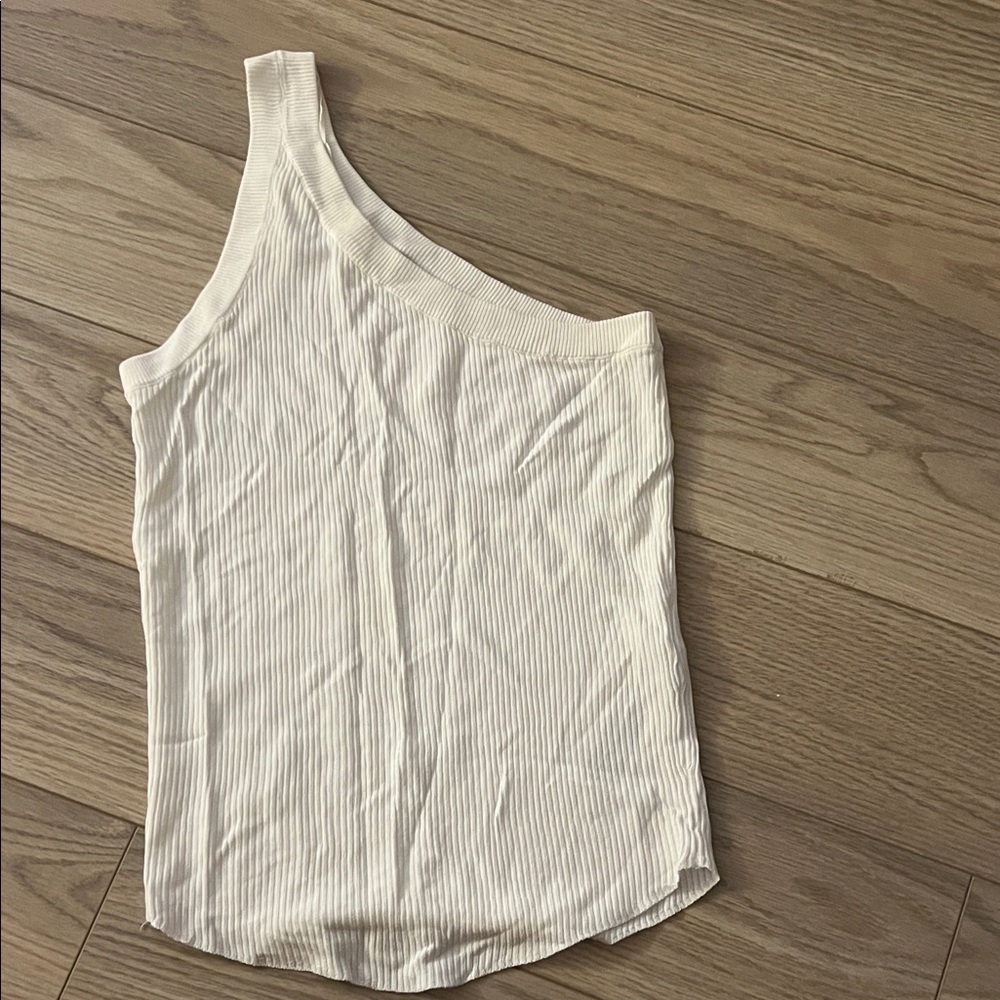 Zara One Shoulder Ribbed white Tank Top